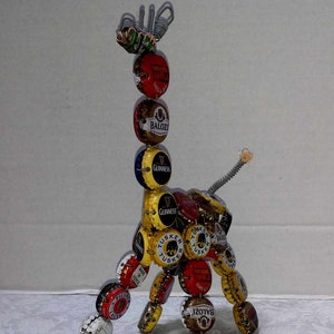 Vintage Beer Bottle Cap Giraffe, Handmade Kenya Folk Art, Primitive Upcycle, Funky Retro Colorful Guinnes Tusker Beer Man Cave image 3