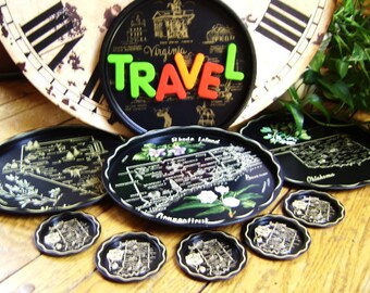 Vintage State Souvenir Tray: Round Metal Travel Collectible