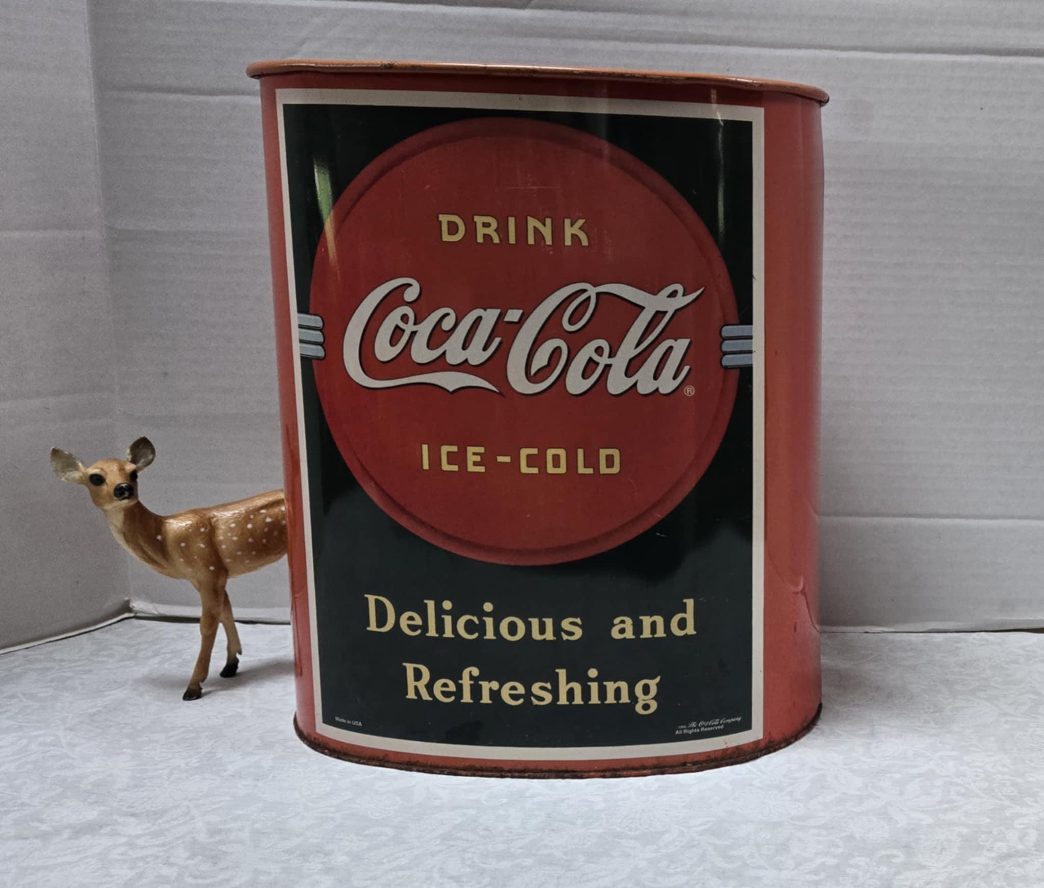 Vintage Coca-cola Trash Can, Lithographed Metal, Dorm Room, Bull's