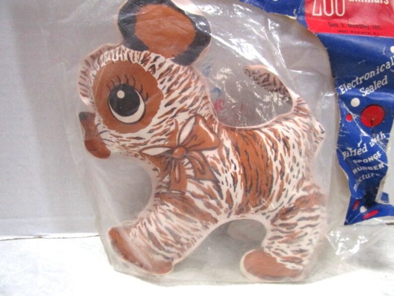 New Old Never Opened Stripes Dog Tiger Washable Floating Stuffed Animal Original packaging Vintage Mousley Zoo Animals Toy NIB