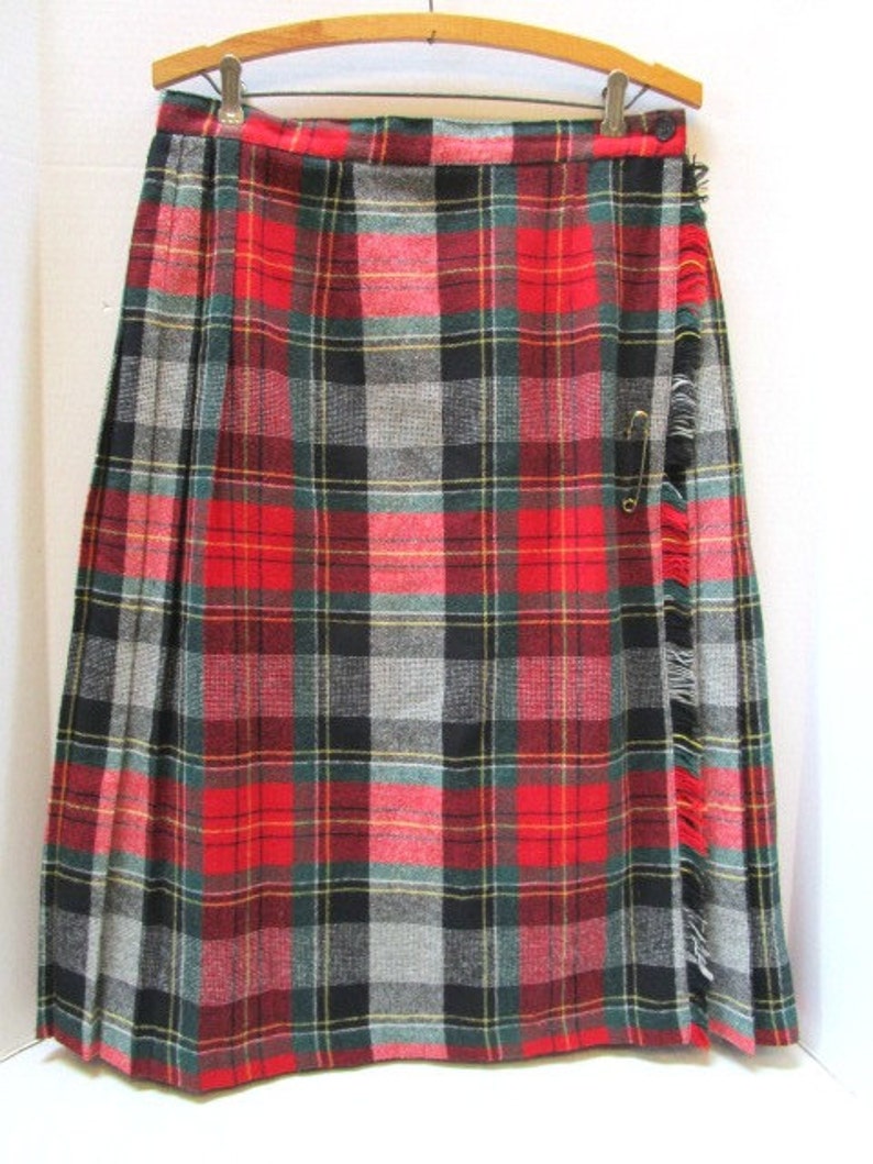 Vintage Plaid Wool Skirt Tartan Red Green Albee All Wool - Etsy