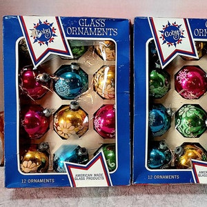 CHOICE BOX of 9 Vintage Coby Ornaments w/ Stencil Glitter, Christmas Tree Retro Decor, USA Made, Grandma's Attic Treasures, Butterfly, Grape image 10