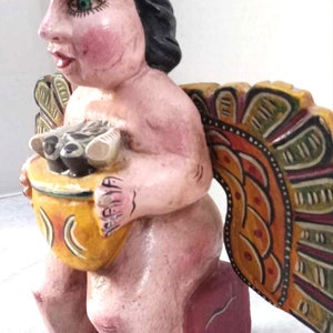 Grand ange sculpté d'art populaire mexicain, sculpture sur bois faite à la main, art religieux de Guerrero, pays rustique naturel traditionnel catholique chic chic image 5