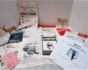 Warranty / Instruction / Owner Manuals, Large Lot 1980s Household, Walkman, Huffy Bike, B&W TV, Lawn Chief Mower, Radio, Vintage  Ephemera