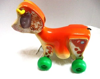 Vintage Cow Pull Toy, Fisher Price Molly Moo Cow, 1970's, Classic, Nursery Decor, Upcycle Craft, Dairy Farm, Toddler Toy, Bovine, Wheels