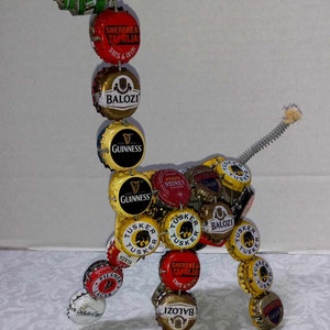 Vintage Beer Bottle Cap Giraffe, Handmade Kenya Folk Art, Primitive Upcycle, Funky Retro Colorful Guinnes Tusker Beer Man Cave image 5