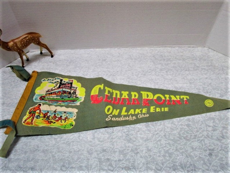 CHOICE Vintage Pennant Ohio Cedar Point OR Football Hall of Fame, Flag Souvenir, Family Vacation Tourist Trip, Felt, Upcycle Craft Supply image 4