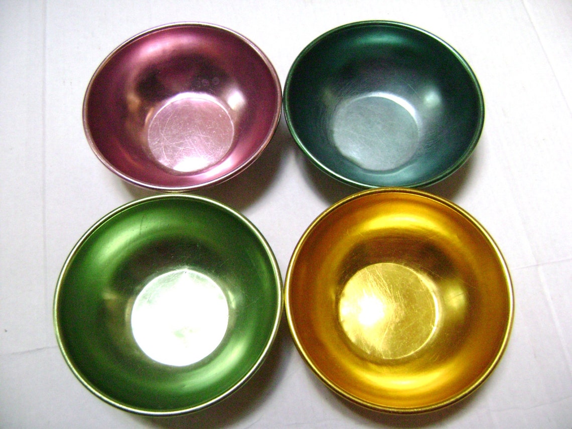 Vintage Aluminum Bowls 4 MultiColor Set Bascal Shabby Etsy