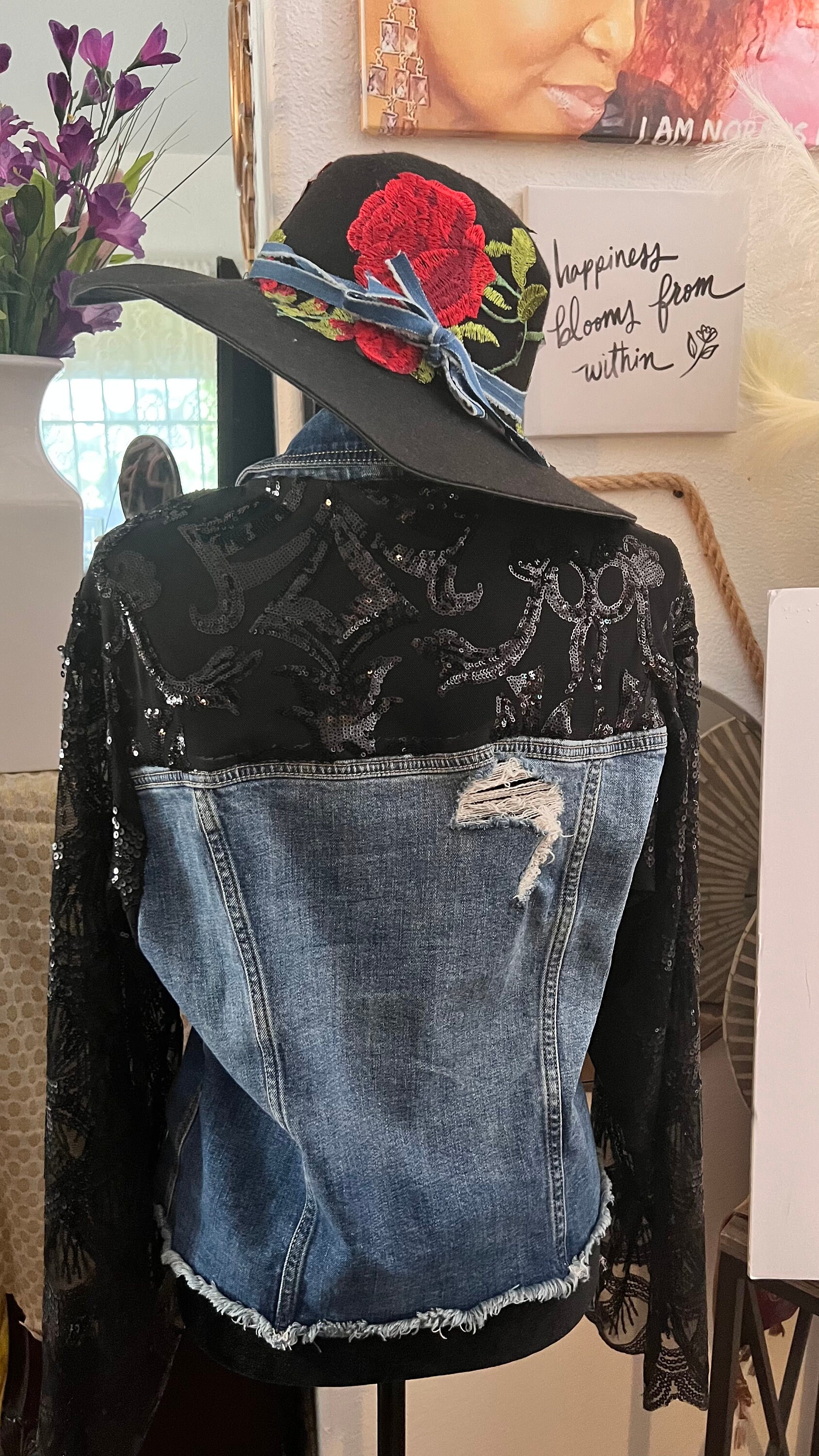 Jacket With Roses Blue Denim Jacket Styled With Roses - Etsy