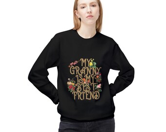 May include: Black sweatshirt with a floral design and the text "My Granny is my Best Friend" in gold.