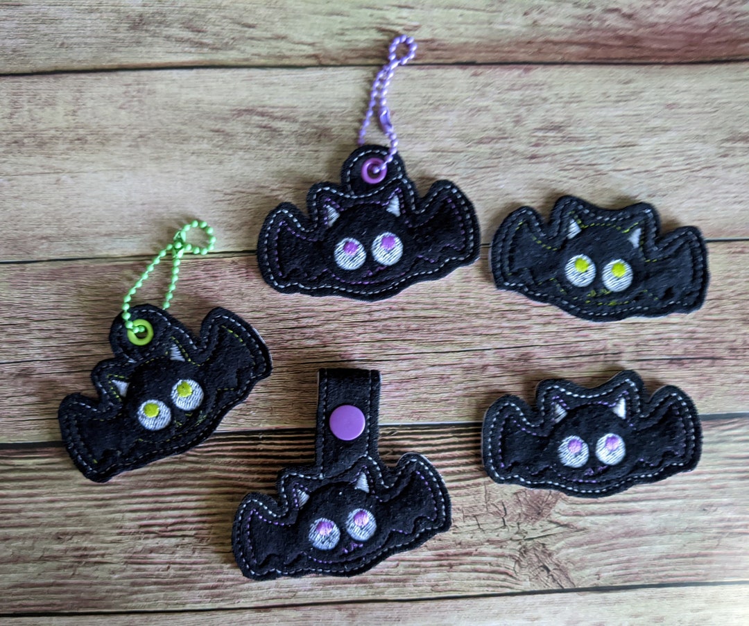 Black Velvet or Glitter Batty Key Chain, Bat Charm, Bat Patch, Bat Snap ...