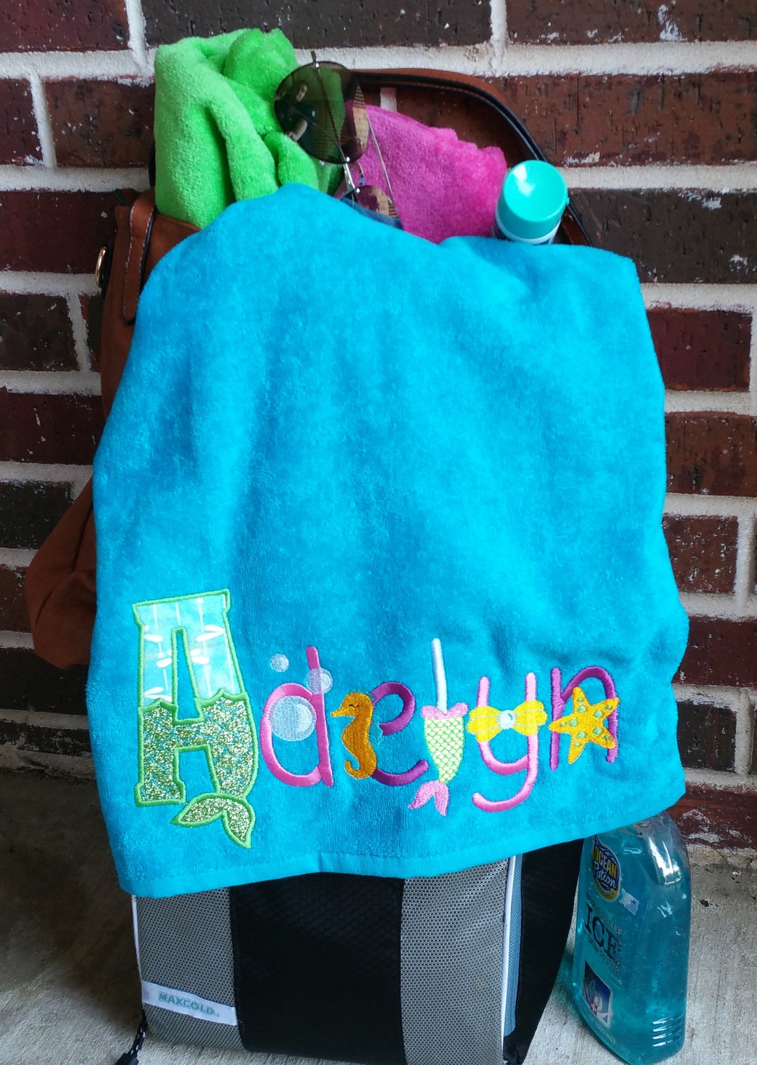 Personalized Beach Towel, Kid's Beach Towel, Mermaid Theme Beach Towel ...