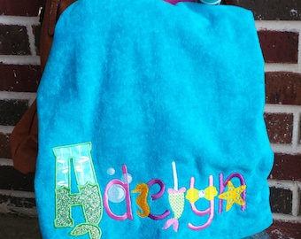 Personalized Mermaid Beach Towel, Embroidered Name, Kid's Pool Towel, Rest Time Mat, Basket Stuffer