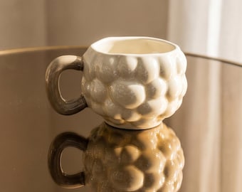 Chubby Beige Bubble Mug, Porcelain Coffee Cup, Wabi Sabi Drinkware
