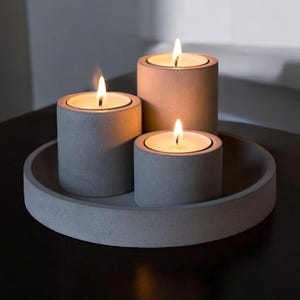 Handmade Concrete Tray Candle Set – Minimalist Decorative Candles for Modern Home