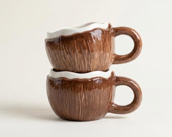 Ceramic Coconut Design Mug, Tropical Coffee Tea Cup