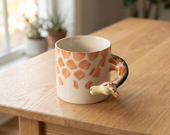 Giraffe Animal Handle Espresso Cup, Ceramic Hand Painted Turkish Coffee Mug