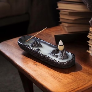 Himalayan Backflow Incense Burner – Black Ceramic Fountain Style Incense Holder