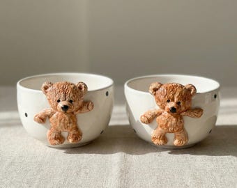 Teddy Bear Snack Bowl Set, 2 Embossed Ceramic Bowls