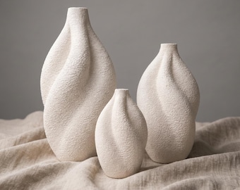 Organic Textured Vase Set, Sculptural Home Accent, Minimalist Decor Trio
