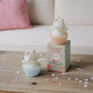 Vela perfumada con forma de oso de cupcake de dibujos animados: una linda vela de cera de aromaterapia para cumpleaños, bodas, fiestas y decoración del hogar.