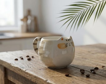 Cat Shaped Ceramic Mug, Whimsical Coffee Cup, 380ml Capacity