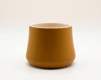 Handmade Ceramic Planter, Caramel Brown Minimalist Pot, Glazed Interior Succulent Plant Holder