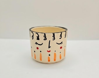 Face Ceramic Cup, Handmade Espresso Tumbler, Abstract Sleeping Lady Design, Small Succulent Planter