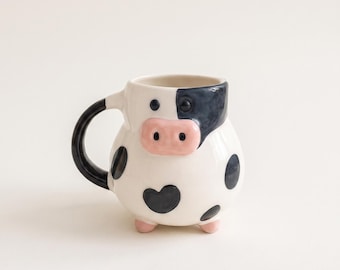 Cow Ceramic Mug, Handmade 3D Animal Coffee Cup, Farmhouse Kitchen Decor Gift