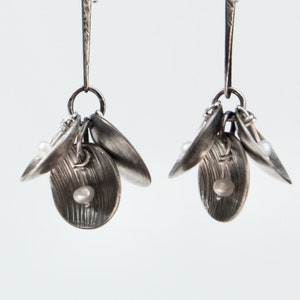 Earrings, Silver, Pearls Petal shapes