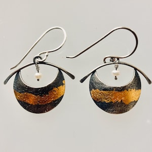 Crescent, Dangle, Earrings, Silver, Gold, Pearl, Earrings