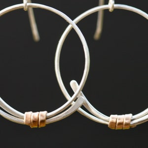 Hoop Earrings, forged Bronze and Silver