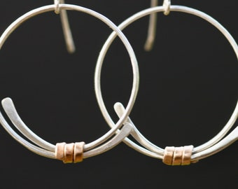 Hoop Earrings, forged Bronze and Silver