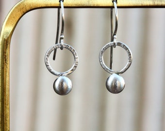 Hoop earrings, Silver, Minimal, Forged, Textured