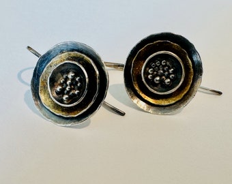 Unique Silver Flower Earrings Mixed Metal