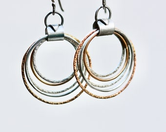 Hoop Earrings, multiple  Loops, Silver, Gold, Bronze, Mixed Metals
