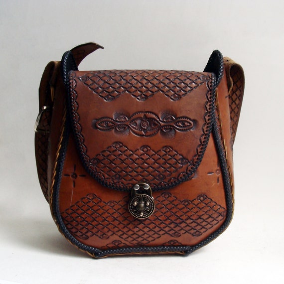 Items similar to tooled leather purse / 70s 1970s EPIC tooled bag ...