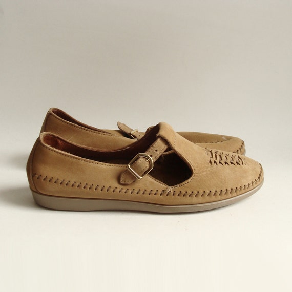 Items similar to shoes 11 / brown suede Dexter flats / huarache t strap ...