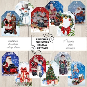 Santa Claus Gift Labels/Tags: Printable Christmas Collage Sheets, Instant Download, 2.5&quot;x3.5&quot; Digital Files