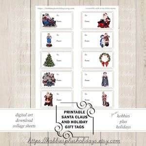 Santa Claus Gift Labels: Printable Christmas Collage Sheet, Instant Download, 2&quot;x3.5&quot; Digital Files