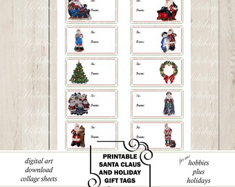 Santa Claus Gift Labels: Printable Christmas Collage Sheet, Instant Download, 2"x3.5" Digital Files