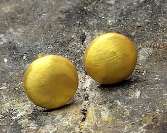 24k Solid Gold Smooth Round Disc Stud Earrings