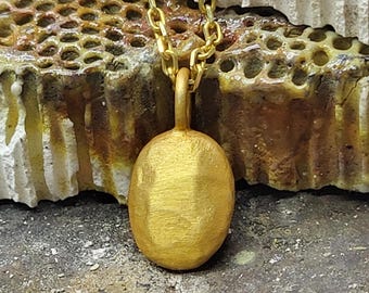 Ancient Roman Inspired 24k Pure Gold Oval Disc Pendant - Minimalist Luxury