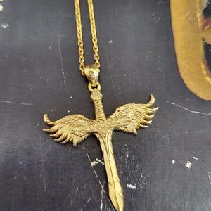 Artisanal Gold Winged Sword of Michael Necklace, 8k 10k 14k 18k Gold Jewelry image 11