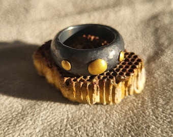 Handcrafted 24K Pure Gold and Oxidized Sterling Silver Ring – Rustic Two-Tone Band