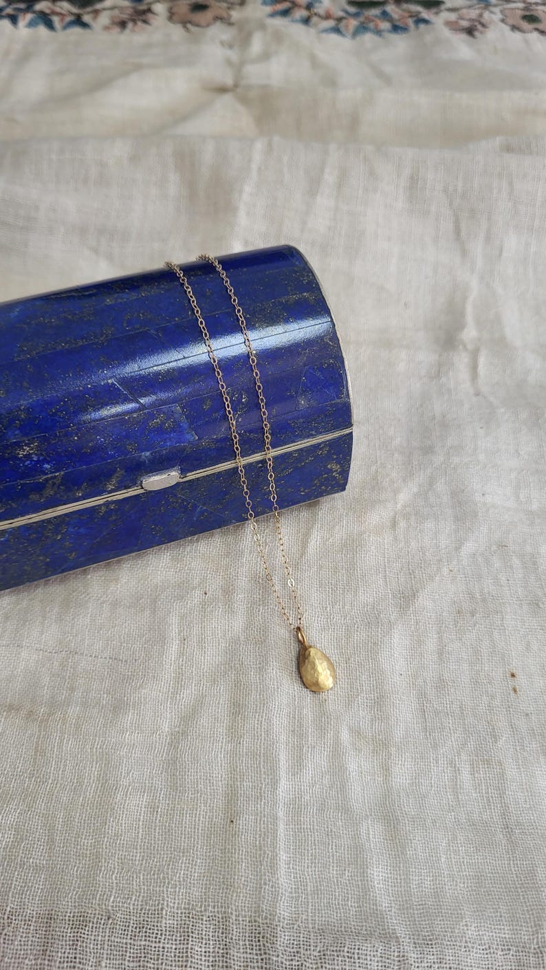 24k Gold Teardrop Pendant, Handmade Hammered Gold Jewelry image 11