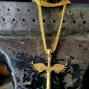 Artisanal Gold Winged Sword of Michael Necklace, 8k 10k 14k 18k Gold Jewelry image 5