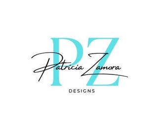 May include: A logo design with the letters "PZ" in a light blue color. The text "Patricia Zamora Designs" is written in black cursive below the letters.