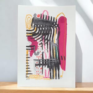 Original Gemälde, abstrakte Kunst, Mischtechnik auf einem A4-Qualitätspapier, handgemachtes Kunstwerk, Wohnkultur und Wanddekor.