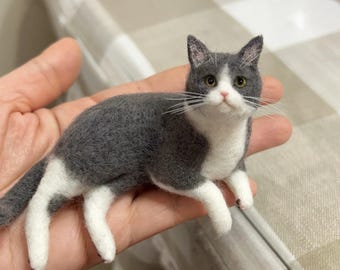 Escultura de gato personalizada de fieltro agujado, retrato de mascota de lana hecho a mano